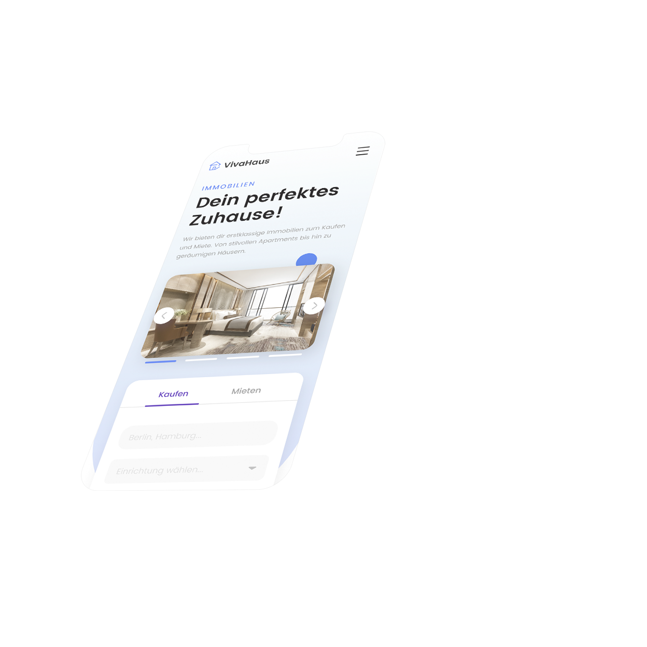 Modernes Immobilien-Webdesign auf einem Smartphone